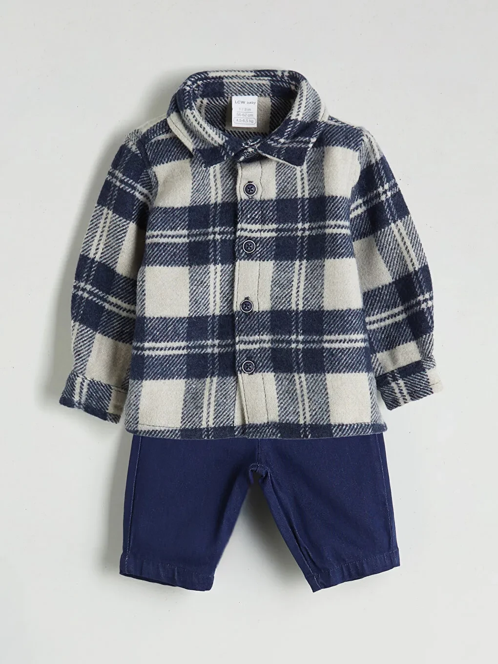 LCW baby Long Sleeve Plaid Baby Boys' Shirt And Trousers 2 Pack Set